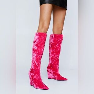 Nasty gal Velvet Pointed Toe Wedge Knee High Boots